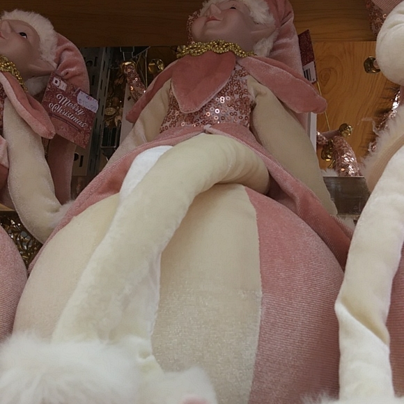 Pink and Gold Christmas Decorations Elf On A Ball - Picture 1 of 16